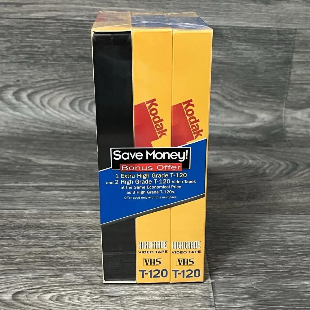 Sealed 3-Pack Kodak VHS Video Tape Recording T-120 6 Hour 2-High Grade 1-X High